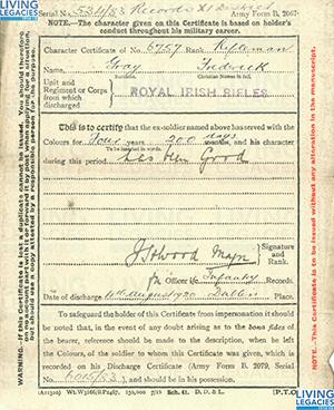 ID1217 - Artefact relating to - Rifleman Frederick Gray, 1st Battalion Royal Irish Rifles